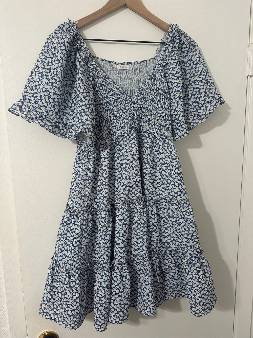 Blue Floral V-Neck Tiered Sundress